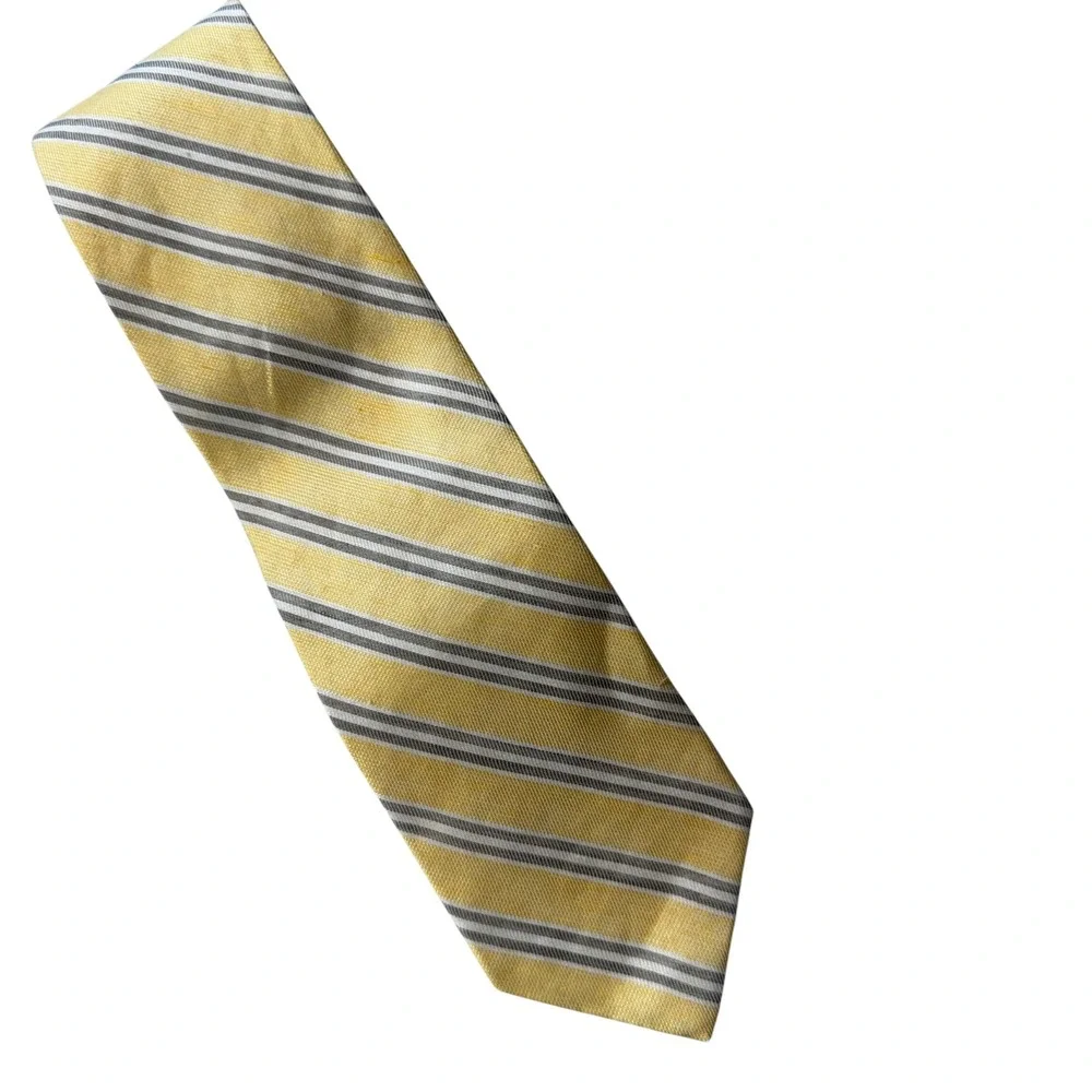 Brooks Brothers Silk Linen Tie Mens OS Yellow Grey Striped Preppy Ivy League